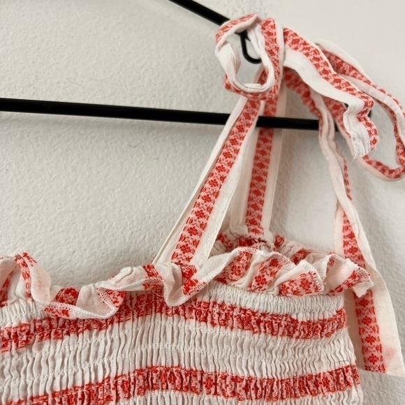 Free People Electric Love Red White Striped Lace Up Smocked Cropped Boho Top M - Picture 10 of 16
